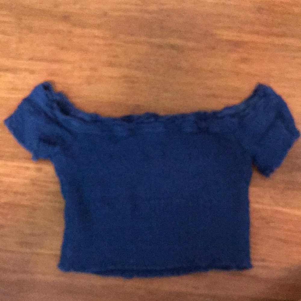A&F Blue Off the Shoulder Smocked Crop Top XS